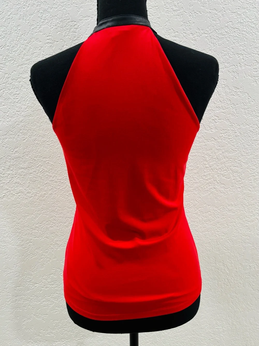 Michael Kors Red Halter Top with Black Faux Leather Collar